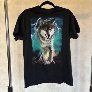 Tony Hawk Black Tee with Wolf and Lightning Design